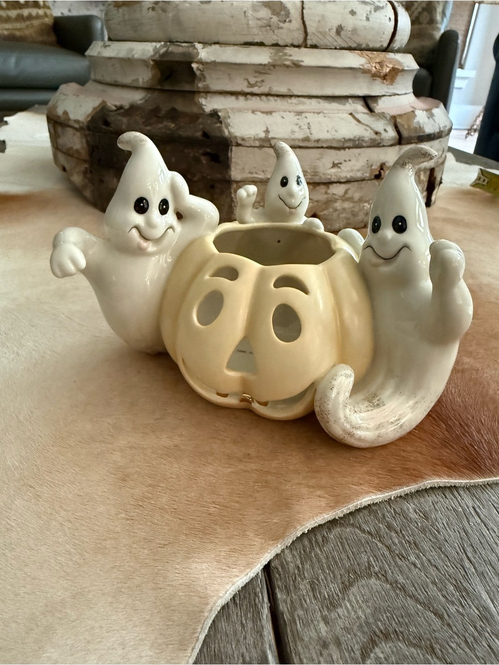Lenox Handcrafted Ceramic Halloween Ghost Pumpkin Tea Light Candle Holder